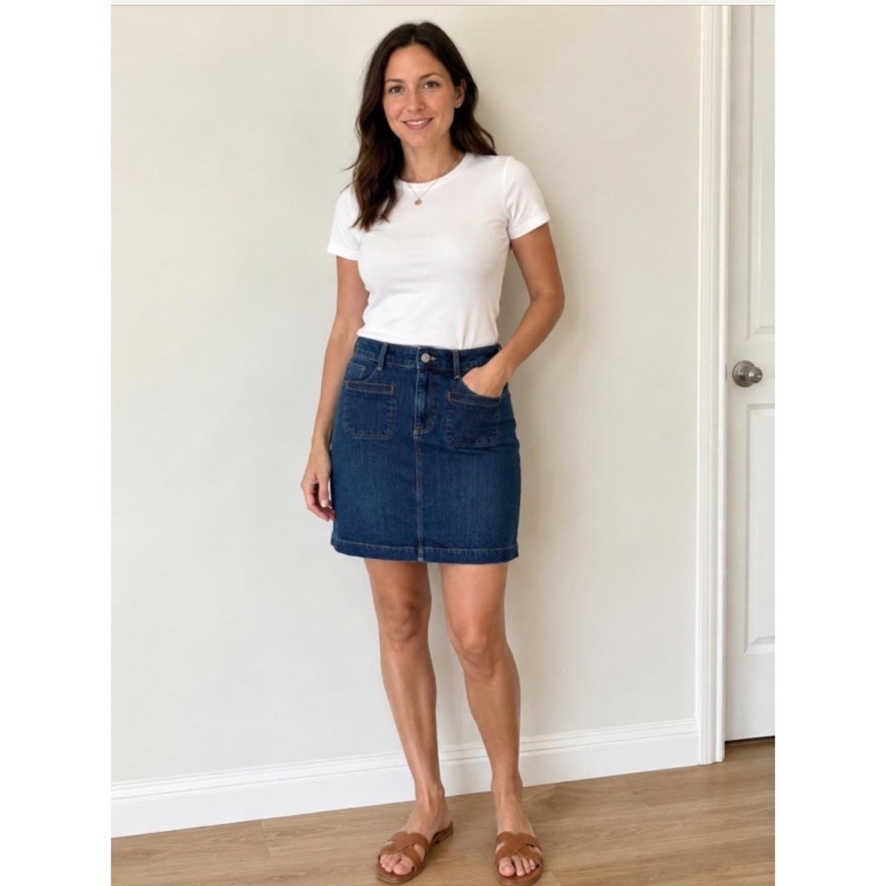 Talbots Skirt Womens 14 Petite Dark Wash Denim Mini Patch Pocket